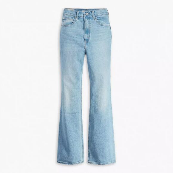 Levis Premium Womens Denim Jeans 70s High Rise Flare Light Blue Wide Leg NWT - Picture 9 of 11